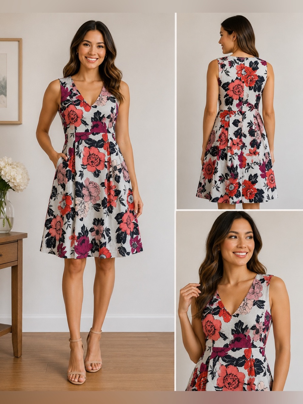 Ann Taylor Floral Fit & Flare Dress Size 4 Sleeveless V-Neck Lined Career